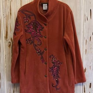Bob Mackie Burnt Orange Embroidered Plush Fleece Jacket